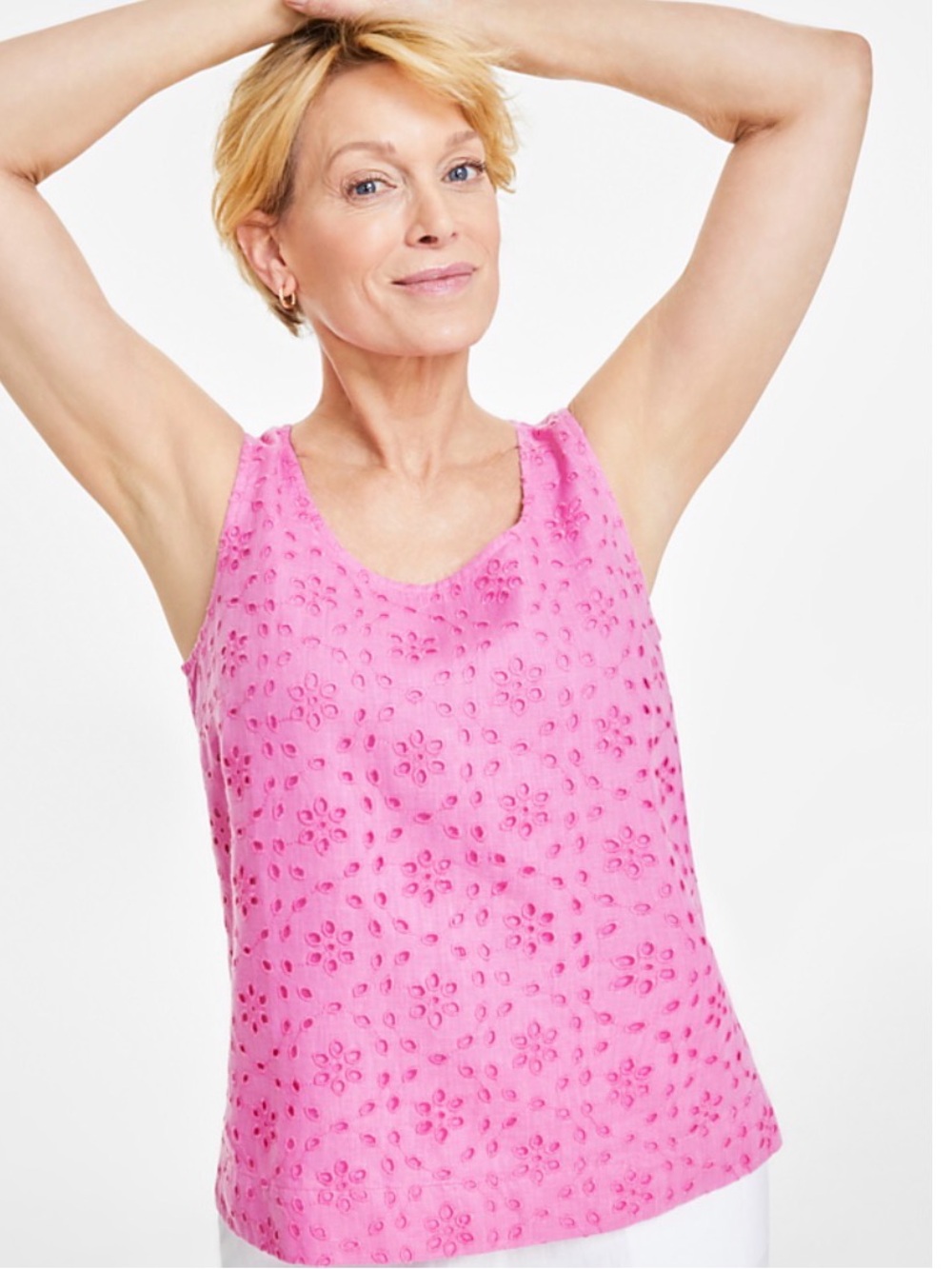 NWOT Linen Charter Club Bubblegum Pink Eyelet Tank Top in XL